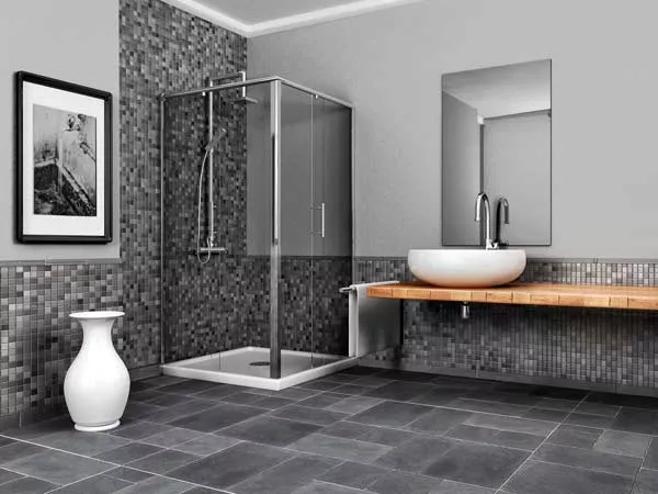 Rénovation entière d'une salle de bain avec bain en douche à l'italienne avec mosaïque sur le sol, Cambrai, FW DECO